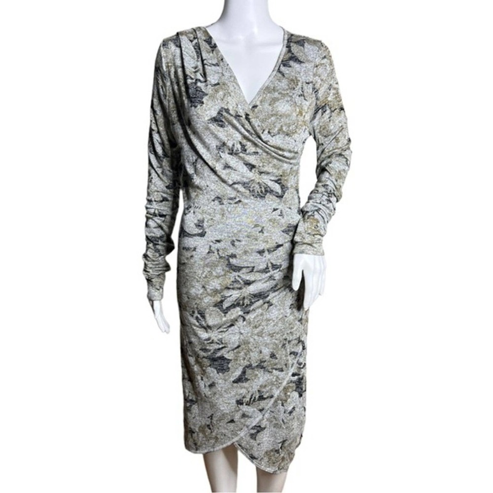 Aritzia Wilfred Free Dress Womens Medium Gray Black‎ Faux Wrap Classic Preppy